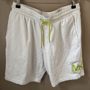 Michael Kors Men’s Medium White Sweat Shorts Green Logo Drawstring Athletic
